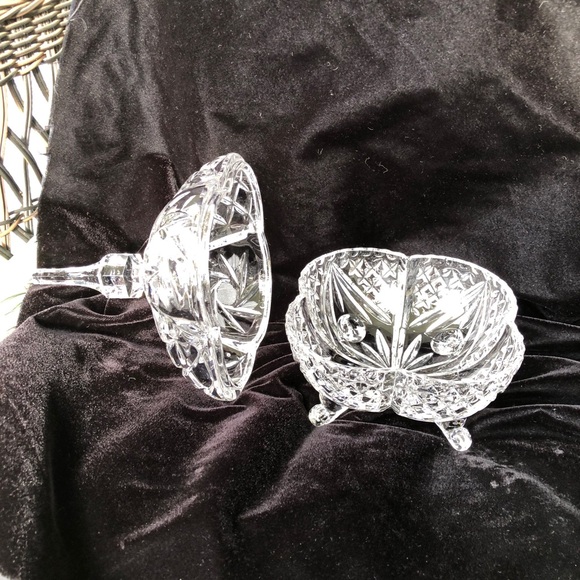 Vintage Lead Crystal Footed Candy Dish With Lid - Picture 5 of 14